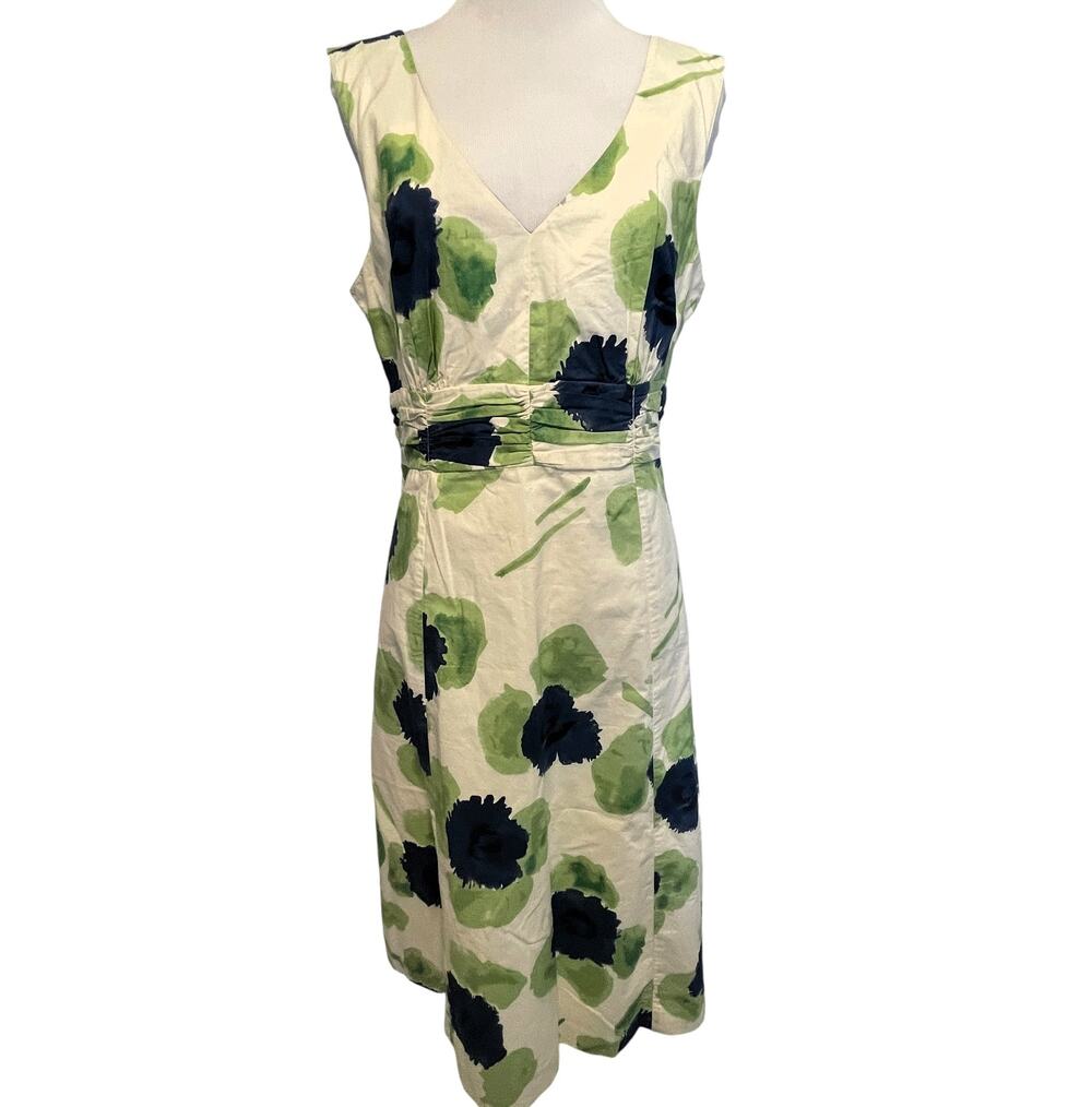 Boden Riviera Midi Dress Womens Size 8 Long Cream Blue Green Floral Fit & Flare